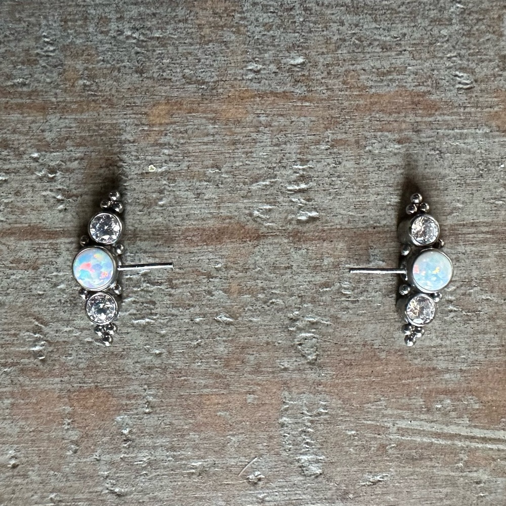 Nipple Jewelry Ends: Opal Center with Silver Gem Clusters - OS